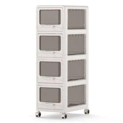 Costway 4-tier Plastic Drawer Storage Organizer Rolling Cart With 3/4/5 Drawers And Lockable Wheels In White