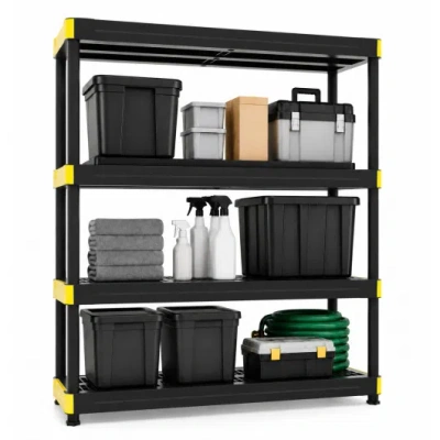 Costway 4-tier Plastic Storage Shelf Heavy-duty Utility Rack Freestanding Storage Rack-black