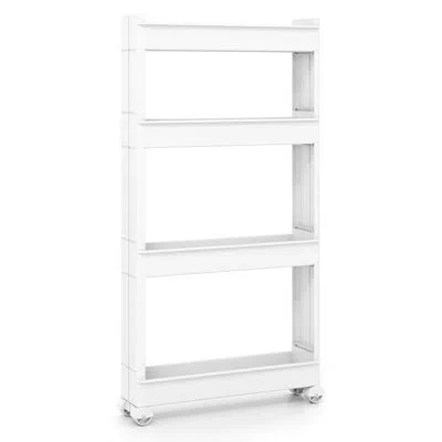 Costway 4-tier Rolling Utility Cart With Detachable Trays And Smooth Wheels For Kitchen 15.5” × 9” × 40.5”(l In White