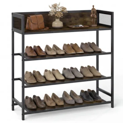 Costway 4-tier Shoe Rack Industrial Shoe Organizer With Heavy Duty Metal Frame-rustic Brown