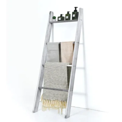 Costway 4-tier Wall Leaning Ladder Shelf Stand-gray In Multi