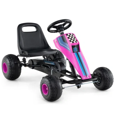 Costway 4-wheel Ride On Toy Pedal Go Kart For Kids With Steering Wheel And Safe Handbrake-pink In Black