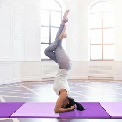 Costway 4'x8'x2'' Gymnastics Yoga Mat Thick Folding Panel Gym Purple/pink