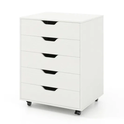 Costway 5 Drawer Mobile File Cabinet With Wheels For Living Room-white