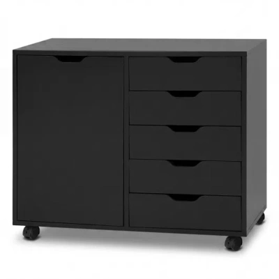 Costway 5 Drawer Storage Cabinet On Wheels With Adjustable Shelf-black