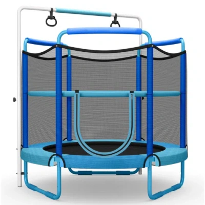 Costway 5 Feet Kids 3-in-1 Game Trampoline With Enclosure Net Spring Pad-blue