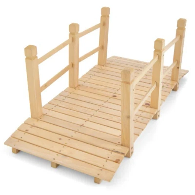 Costway 5 Feet Wooden Garden Bridge With Safety Rails-natural In Brown