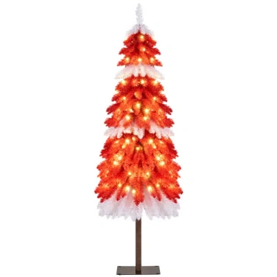 Costway 5 Ft Artificial Christmas Tree Pre-lit Xmas Trees With 301 Red And White Branch Tips In Orange