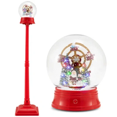 Costway 5 Ft Musical Christmas Street Lamp Snow Globe Lantern On Stand-red