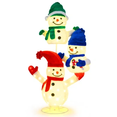 Costway 5 Ft Stacked Snowman Lighted Christmas Decoration With 110 Led Lights In Multi