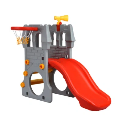 Costway 5 In 1 Toddler Climber Slide Playset With Basketball Hoop And Telescope In Multi