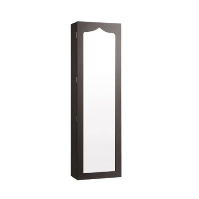 Costway 5 Leds Jewelry Armoire Wall Mounted / Door Hanging Mirror-brown In Multi