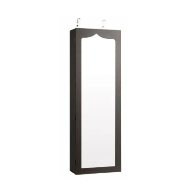 Costway 5 Leds Lockable Mirror Jewelry Cabinet Armoire With 6 Drawers-brown In Black