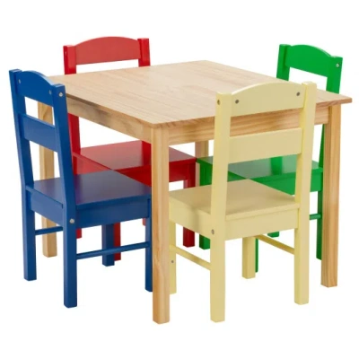 Costway 5 Pcs Kids Pine Wood Multicolor Table Chair Set