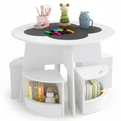 Costway 5 Pcs Kids Table And Chair Set With Storage Stools For Activity-white