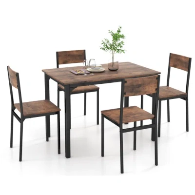 Costway 5 Piece Dining Table Set Industrial Style Kitchen Table And Chairs For 4-rustic Brown In Multi