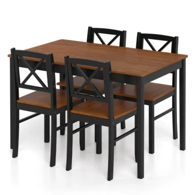 Costway 5 Piece Dining Table Set With Rectangular Kitchen Table And 4 Chairs For 4 People-coffee In Black