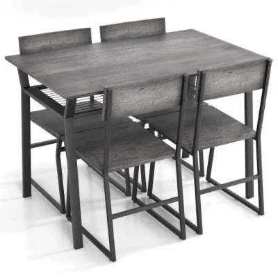 Costway 5 Piece Dining Table Set With Storage Rack And Metal Frame-gray