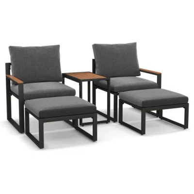 Costway 5 Pieces Aluminum Frame Weatherproof Outdoor Conversation Set With Soft Cushions-gray In Black