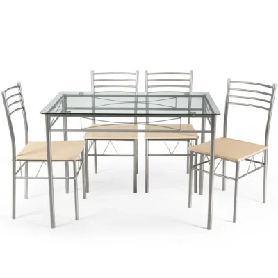 Costway 5 Pieces Dining Set Glass Table And 4 Chairs In Multi