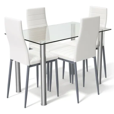 Costway 5 Pieces Dining Set With 4 Pvc Leather Chairs In White