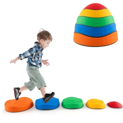 Costway 5 Pieces Kids Stepping Stones Stackable Round Indoor Outdoor-multicolor In Animal Print