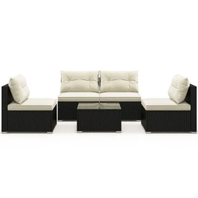 Costway 5 Pieces Outdoor Patio Furniture Set With Cushions And Coffee Table In Black