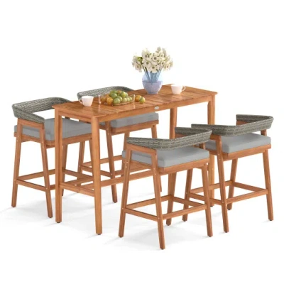 Costway 5 Pieces Patio Counter Height Bar Set With 4 Cushioned Barstools In Multi