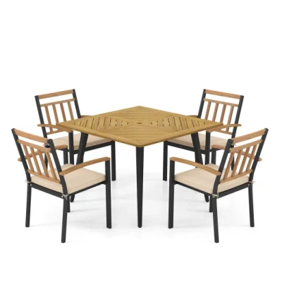 Costway 5 Pieces Patio Dining Set With Cushions And 1.9 Inches Umbrella Hole In Brown