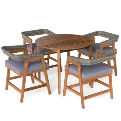 Costway 5 Pieces Patio Dining Set With Cushions And Pe Rattan Backrest For Garden And Backyard In Blue