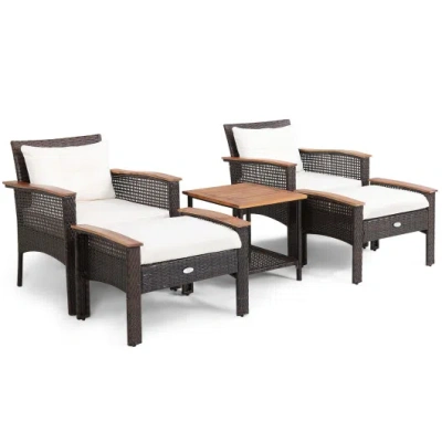 Costway 5 Pieces Patio Rattan Furniture Set With Acacia Wood Table In Brown
