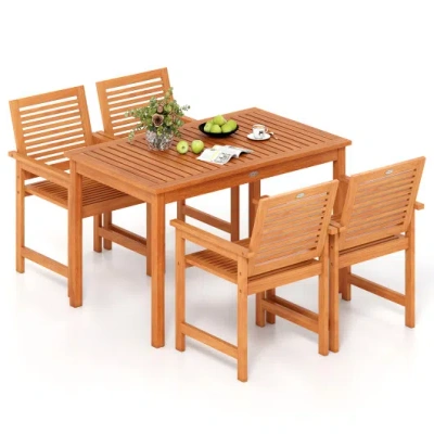 Costway 5 Pieces Patio Wood Dining Set Outdoor Rectangular Table And Chairs In Brown