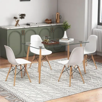 Costway 5 Pieces Rectangle Dining Table Set With 51 Inch Glass Tabletop-white In Multi