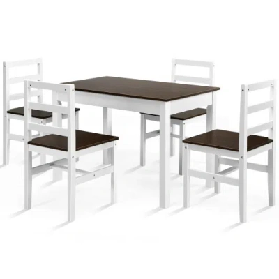 Costway 5 Pieces Solid Wood Compact Kitchen Dining Set-walnut In Brown