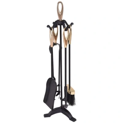 Costway 5 Pieces Stylish Gold Iron Fireplace Tools Set In Black