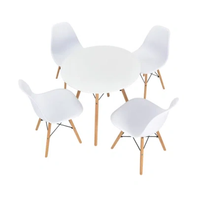 Costway 5 Pieces Table Set With Solid Wood Leg For Dining Room-white