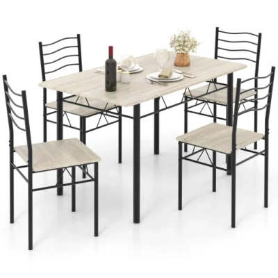 Costway 5 Pieces Wood Metal Dining Table Set With 4 Chairs-natural In Black
