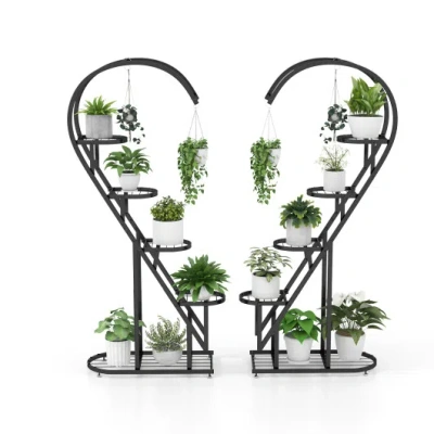Costway 5 Tier Metal Plant Stand With Hanging Hook For Multiple Plants-black