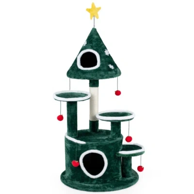Costway 50" Christmas Cat Tree With 2 Condos And Sisal Scratching Post-green