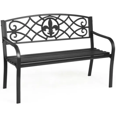 Costway 50 Inch Patio Heavy-duty Metal Garden Bench In Black