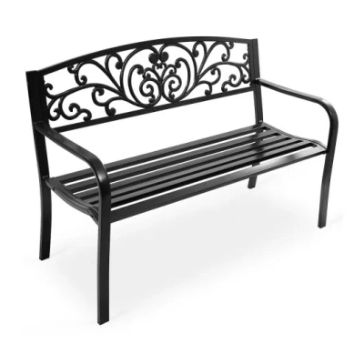 Costway 50 Inch Patio Park Steel Frame Cast Iron Backrest Bench Porch Chair In Black