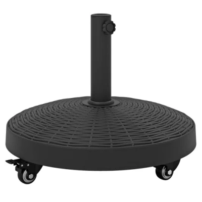 Costway 50 Lbs Patio Wicker Style Resin Umbrella Base Stand Heavy Duty With Wheels In Metallic