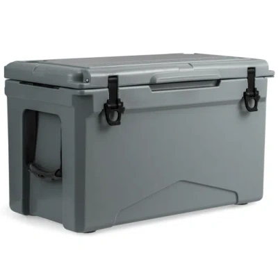 Costway 50 Qt Rotomolded Cooler Insulated Portable Ice Chest With Integrated Cup Holders-gray In Multi