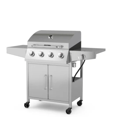 Costway 50000btu 5-burner Propane Gas Grill With Side Burner And 2 Prep Tables-silver In Gray