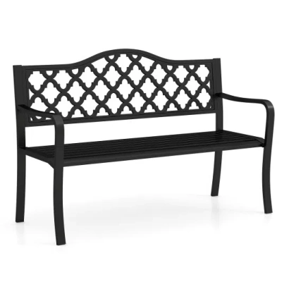 Costway 50.5 Inch Patio Bench With Curved Armrests For 2-3 People-black
