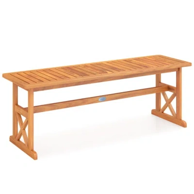 Costway 51 Inches Outdoor Acacia Wood Bench With Slatted Seat And 800 Lbs Weight Capacity-1 Piece In Brown