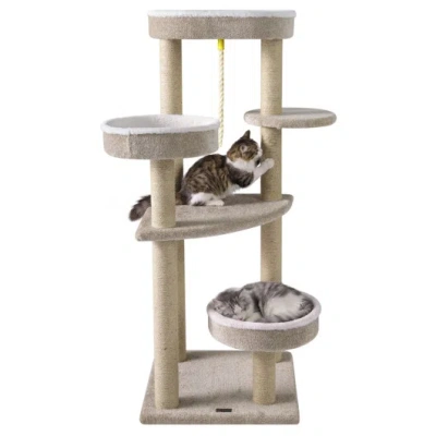 Costway 51"carpeted Cat Tree With Comfy Plush Perches For Indoor Cats-beige In Neutral