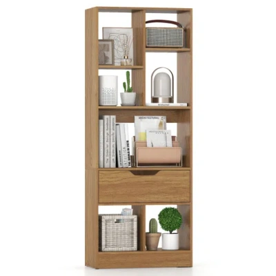 Costway 51inch Tall Freestanding Bookcase With Drawer 7-cube Storage Organizer-natural In Brown
