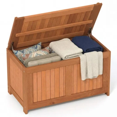 Costway 52 Gallon 3-in-1 Patio Wood Deck Box With Flip Top For Cushions In Brown