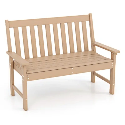 Costway 52 Inch All-weather Hdpe Outdoor Bench With Backrest And Armrests-teak In Brown
